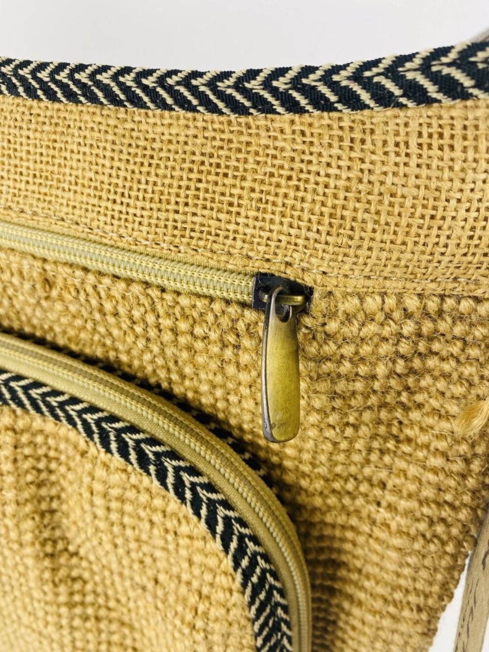 VTG NOS 70s Green Jute Crossbody Bag Chevron Strap Natural Fiber Boho Hippie - Picture 6 of 16